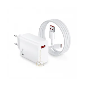 شارژر اصلی 67 وات شیائومی همراه کابل USB-A به USB Type-C اورجینال رنگ سفید
