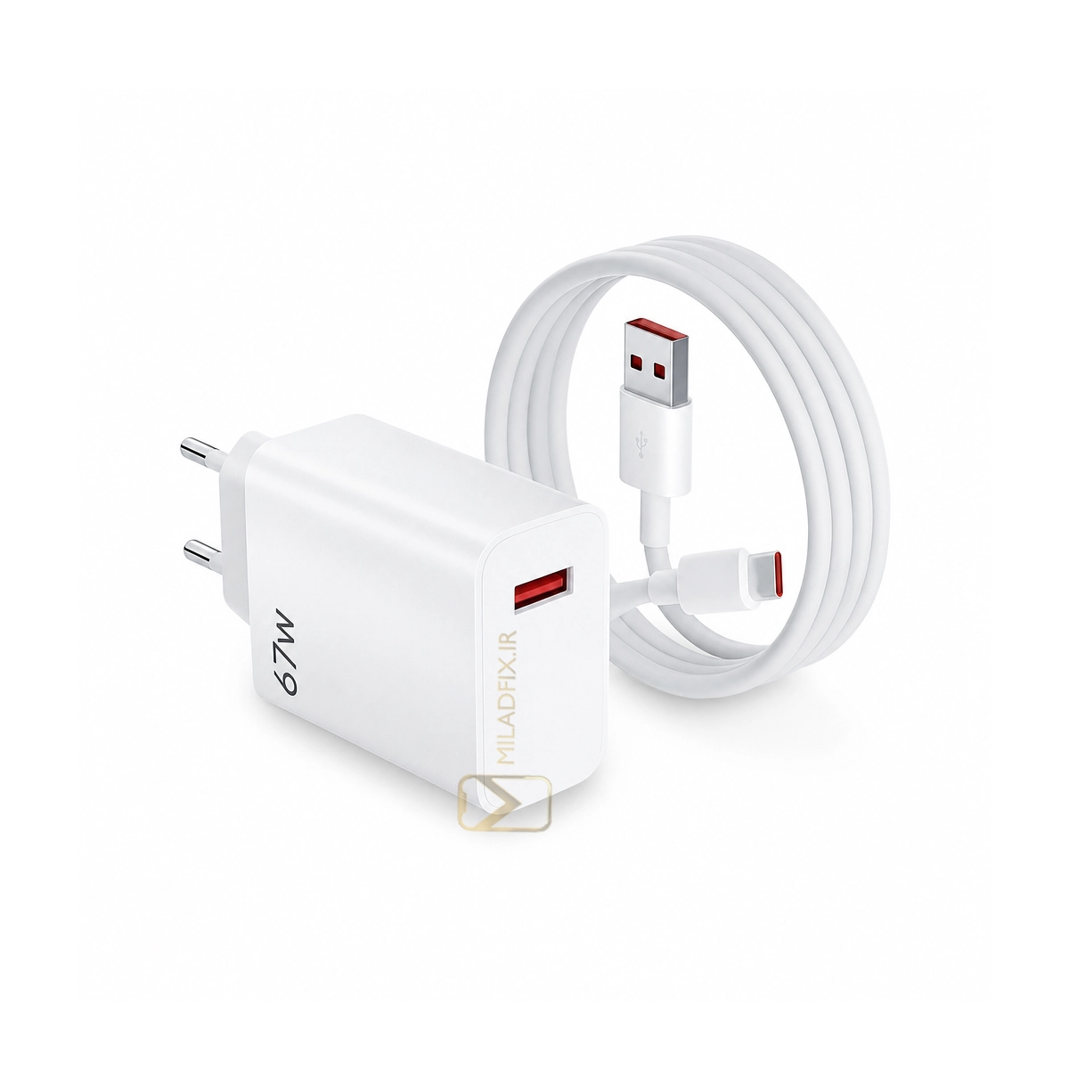 شارژر اصلی 67 وات شیائومی همراه کابل USB-A به USB Type-C اورجینال رنگ سفید