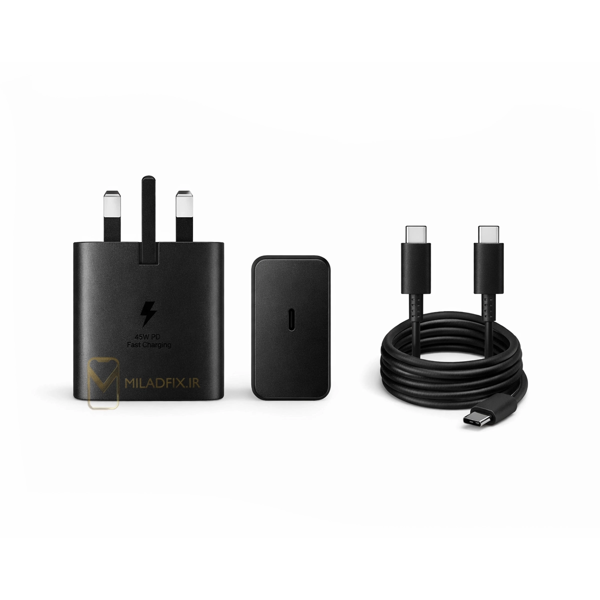 شارژر 45 وات سامسونگ سه پین همراه کابل اصلی USB Type-C اورجینال مشکی