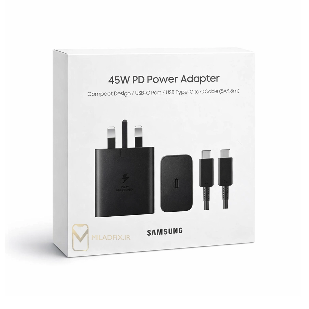 شارژر 45 وات سامسونگ سه پین همراه کابل اصلی Type-C | Samsung 45W PD Charger Original
